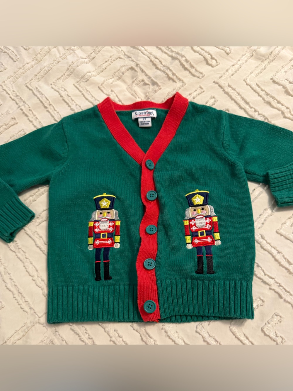Hartstrings Green and Red Knit Toddler Sweater